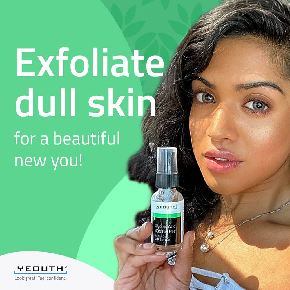YEOUTH product label highlights paraben-free and dermatologist-tested features.