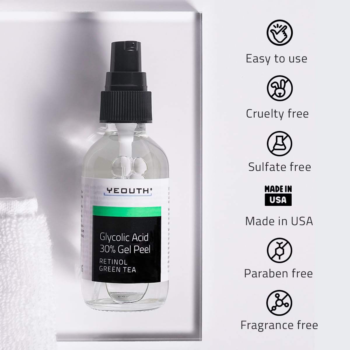 YEOUTH made in USA badge signals quality and science-backed skincare.