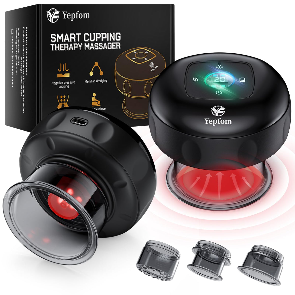 Yepfom 5-in-1 cupping front view shows compact home device.