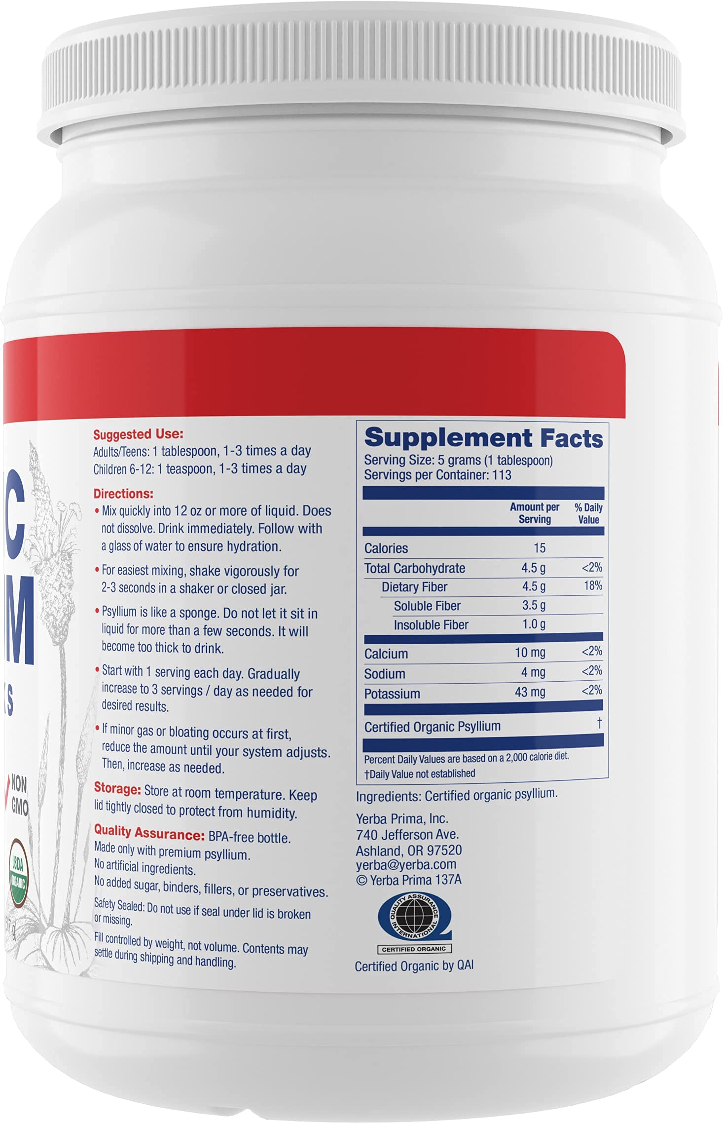 Yerba Prima brand packaging emphasizing premium whole-husk psyllium