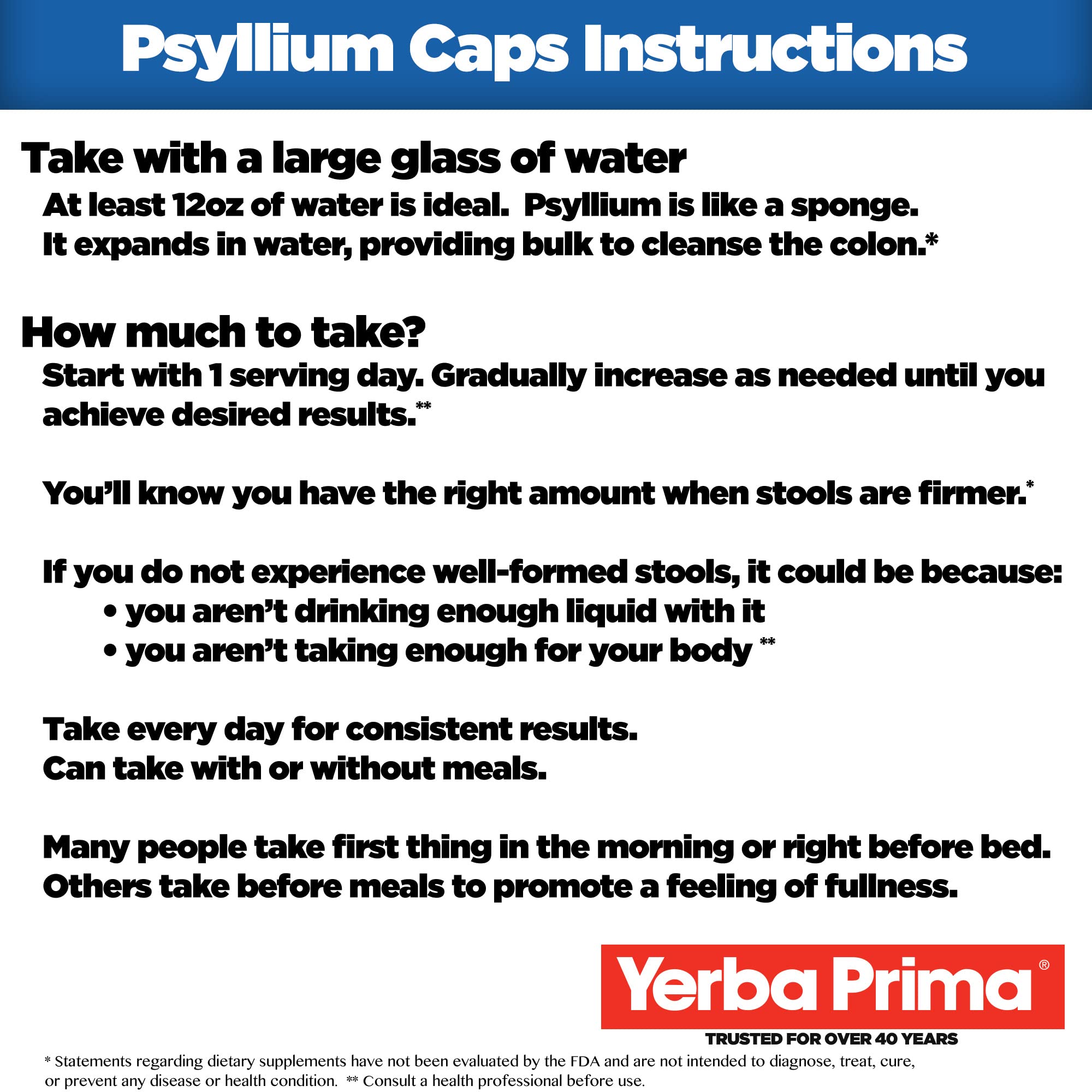 Yerba Prima daily fiber routine with psyllium husk capsules.
