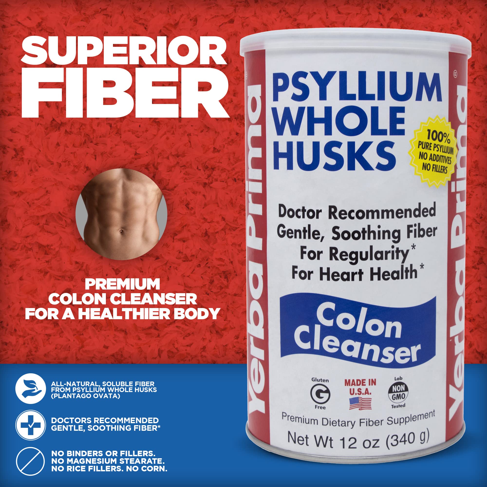 Yerba Prima psyllium gluten-free label on packaging