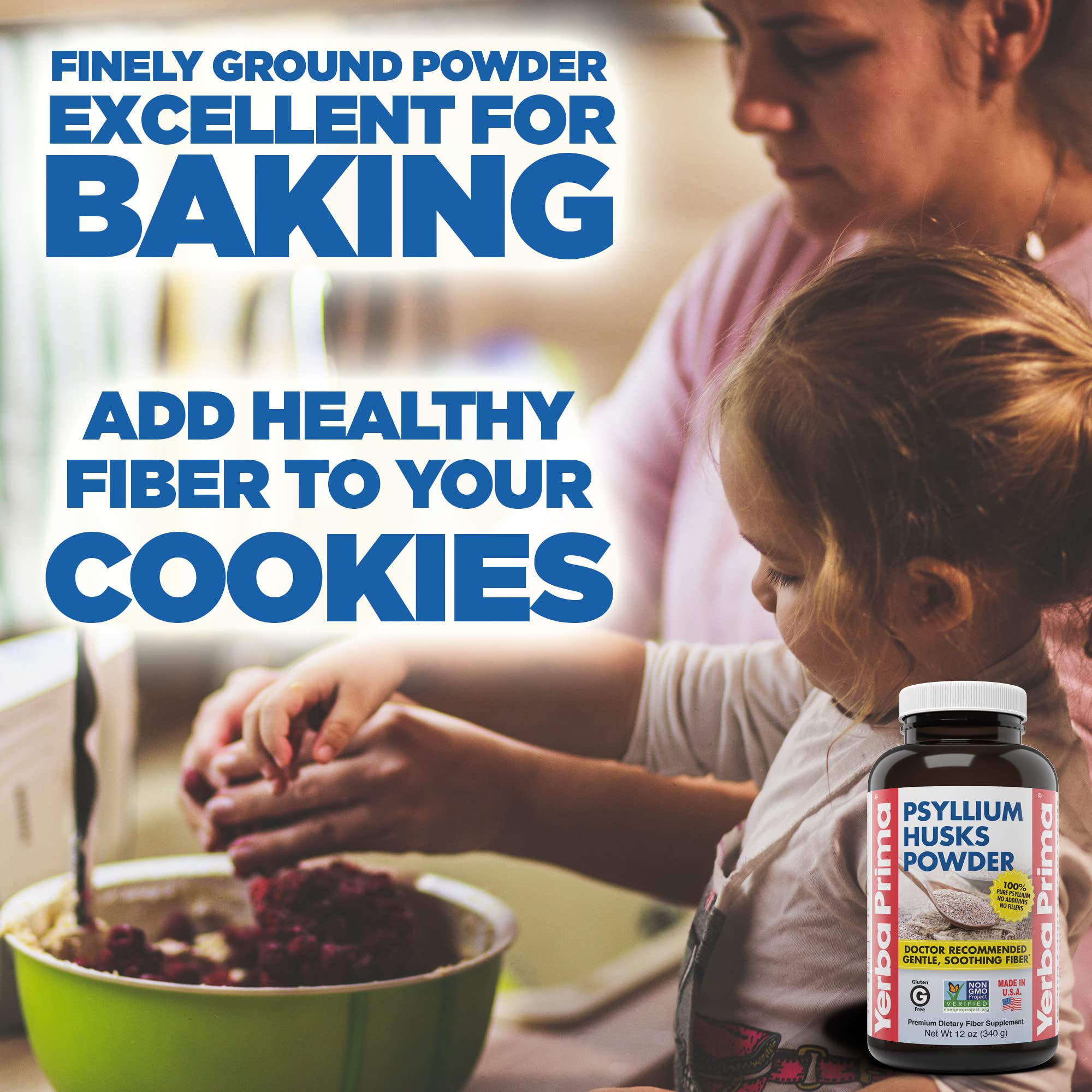 Yerba Prima Psyllium husks powder stirred into water for convenient fiber.