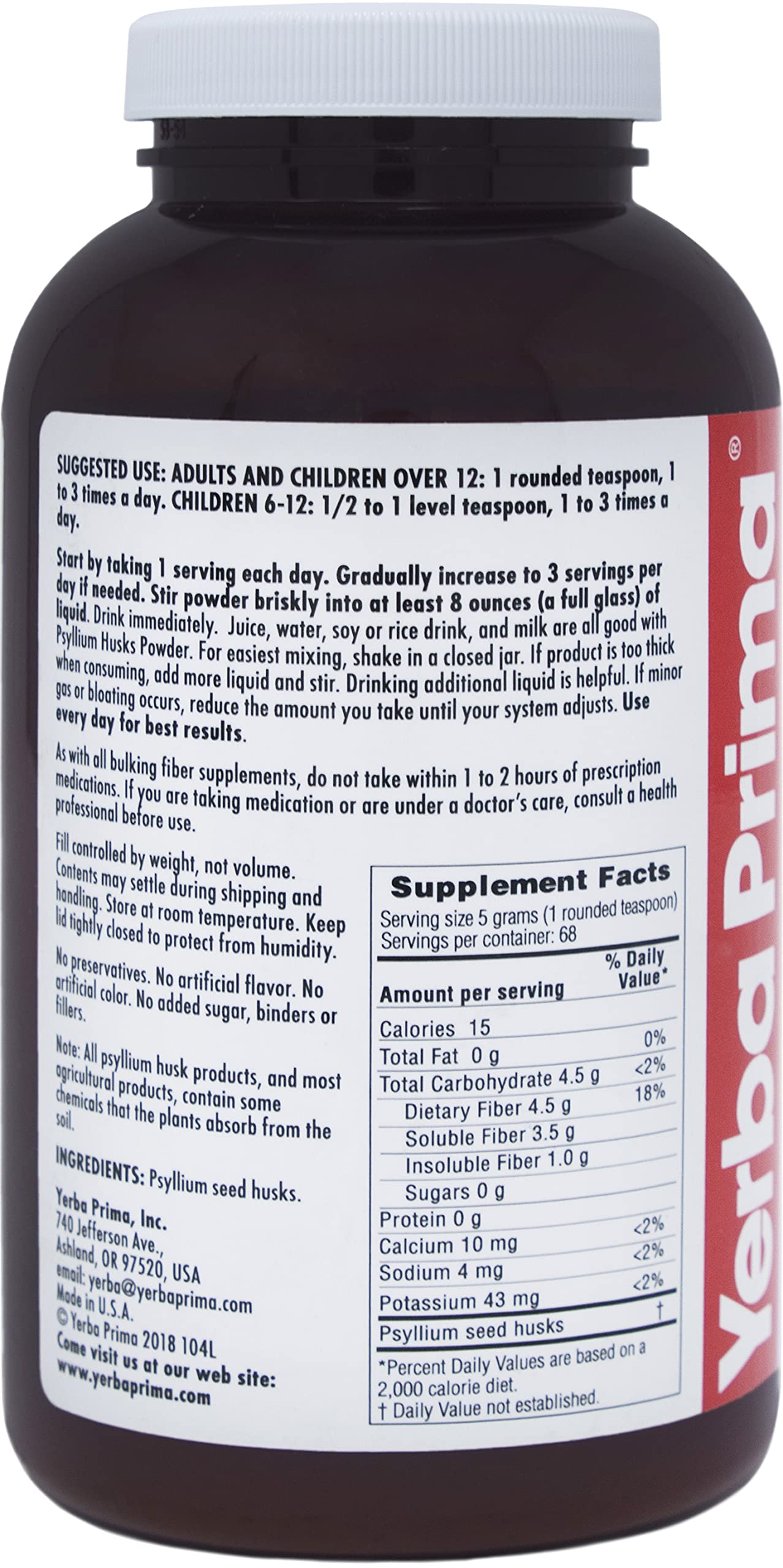 Yerba Prima Psyllium husks powder spoon for daily fiber.