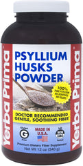 Yerba Prima Psyllium husks powder tub demonstrates daily fiber support.
