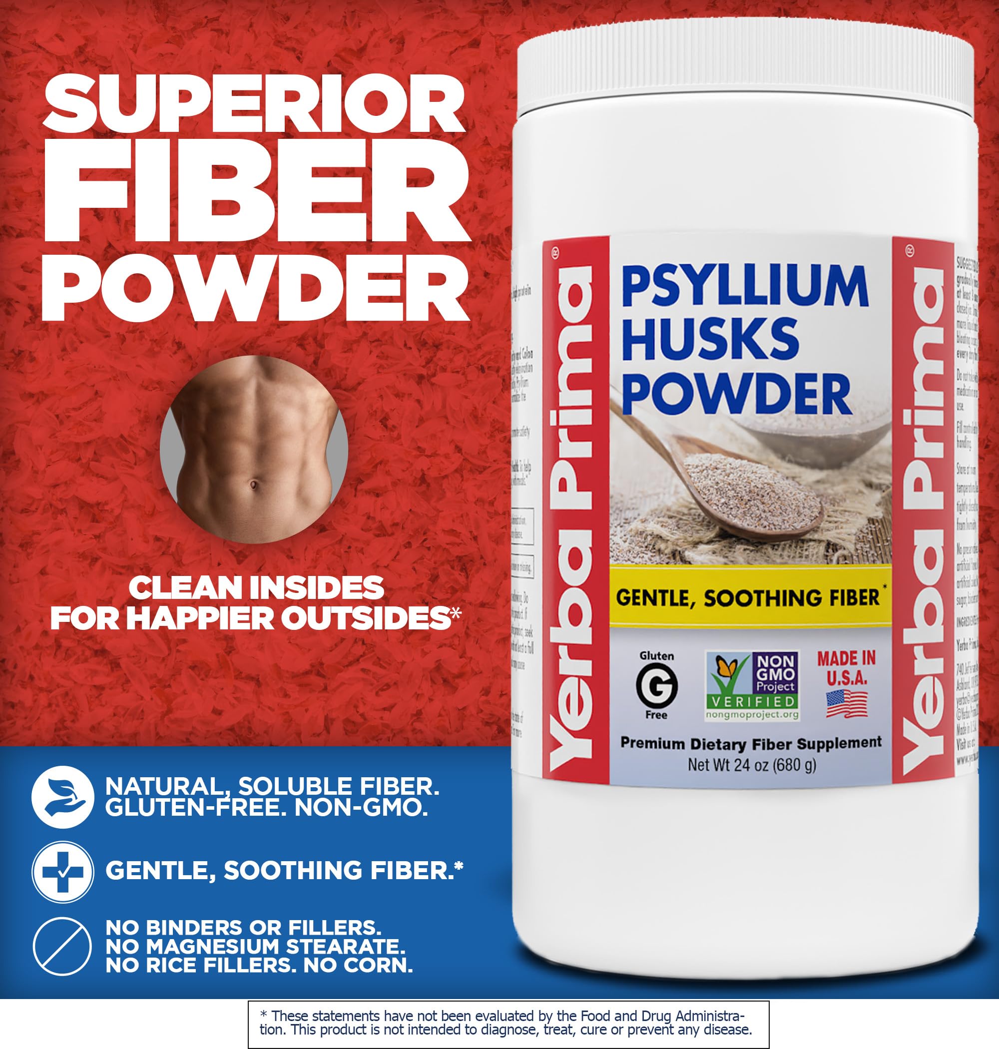 Yerba Prima psyllium husks powder unflavored fine-ground for versatile mixing.