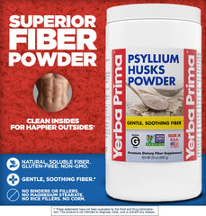 Yerba Prima psyllium husks powder unflavored fine-ground for versatile mixing.