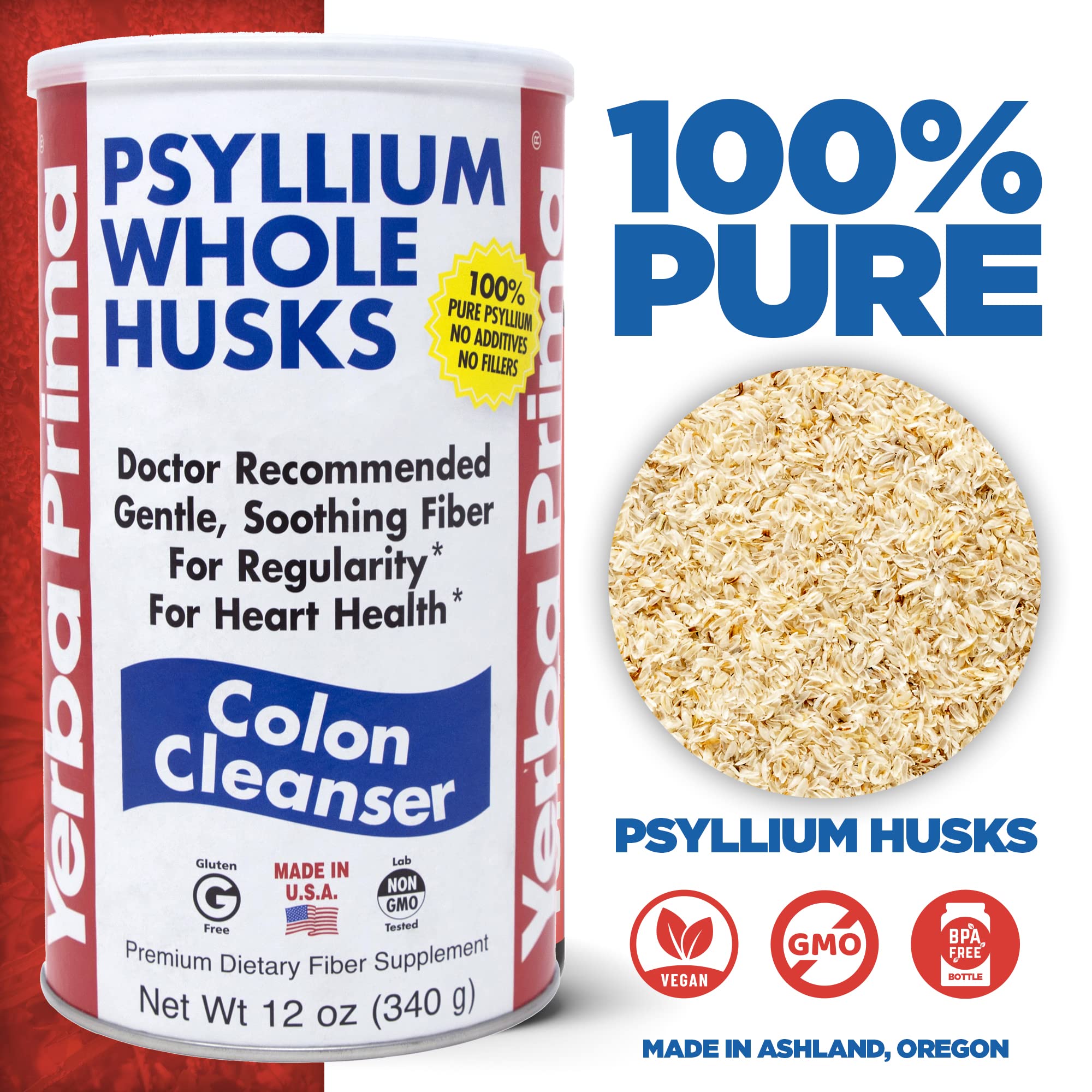 Yerba Prima psyllium jar with spoon for precise measuring