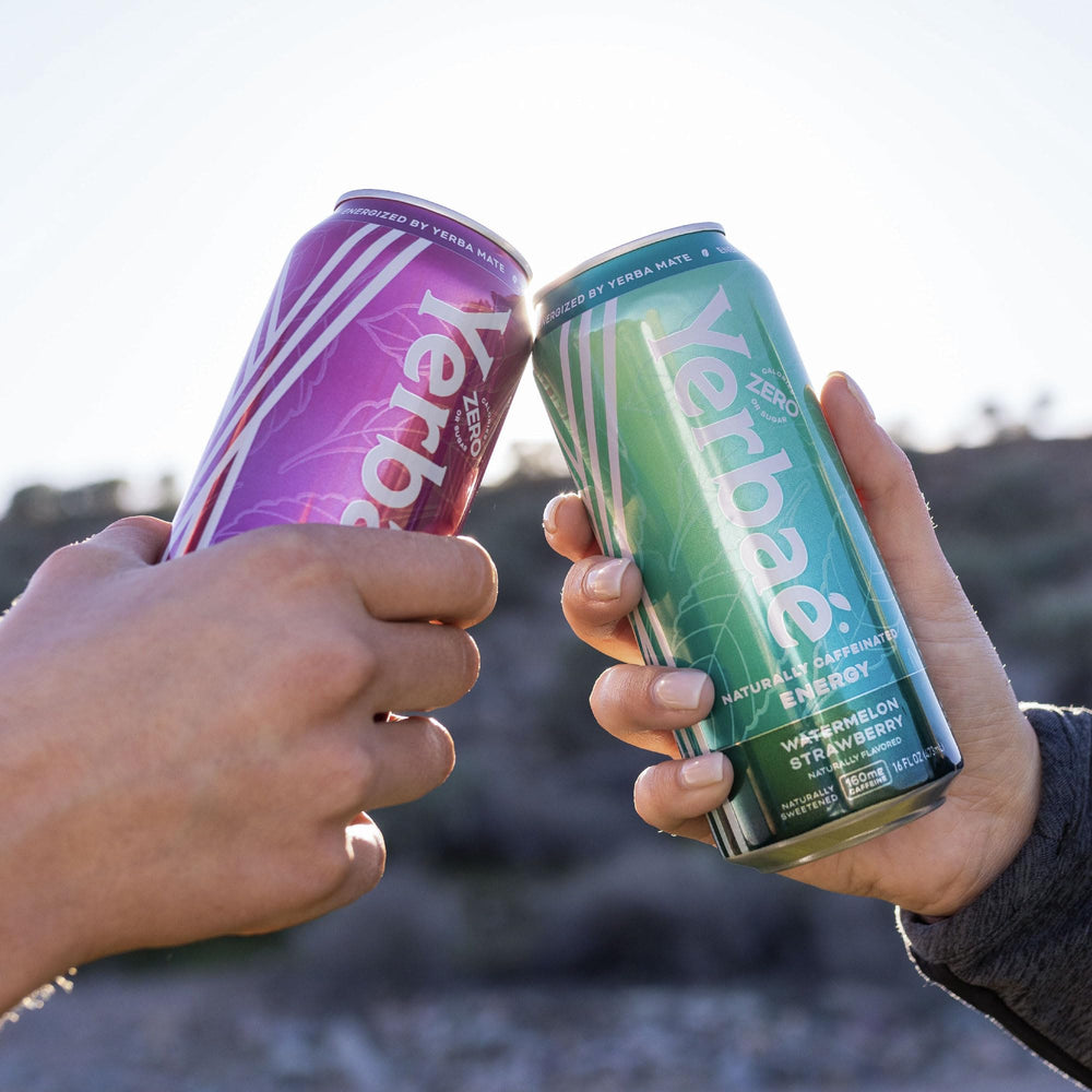Yerbae close-up shows vibrant cans and energized refreshment.