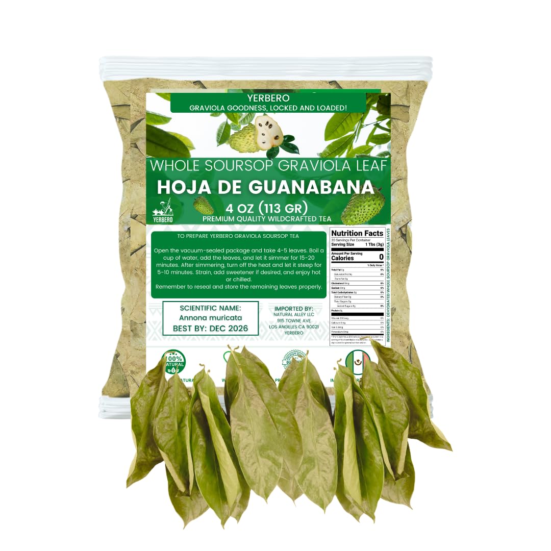 Yerbero whole dried Graviola leaves bag – convenient brewing.