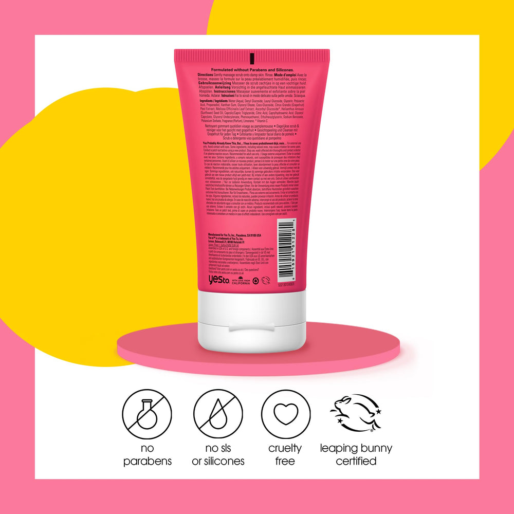 Yes To Grapefruit with lemon balm ingredients highlighted for soothing radiance