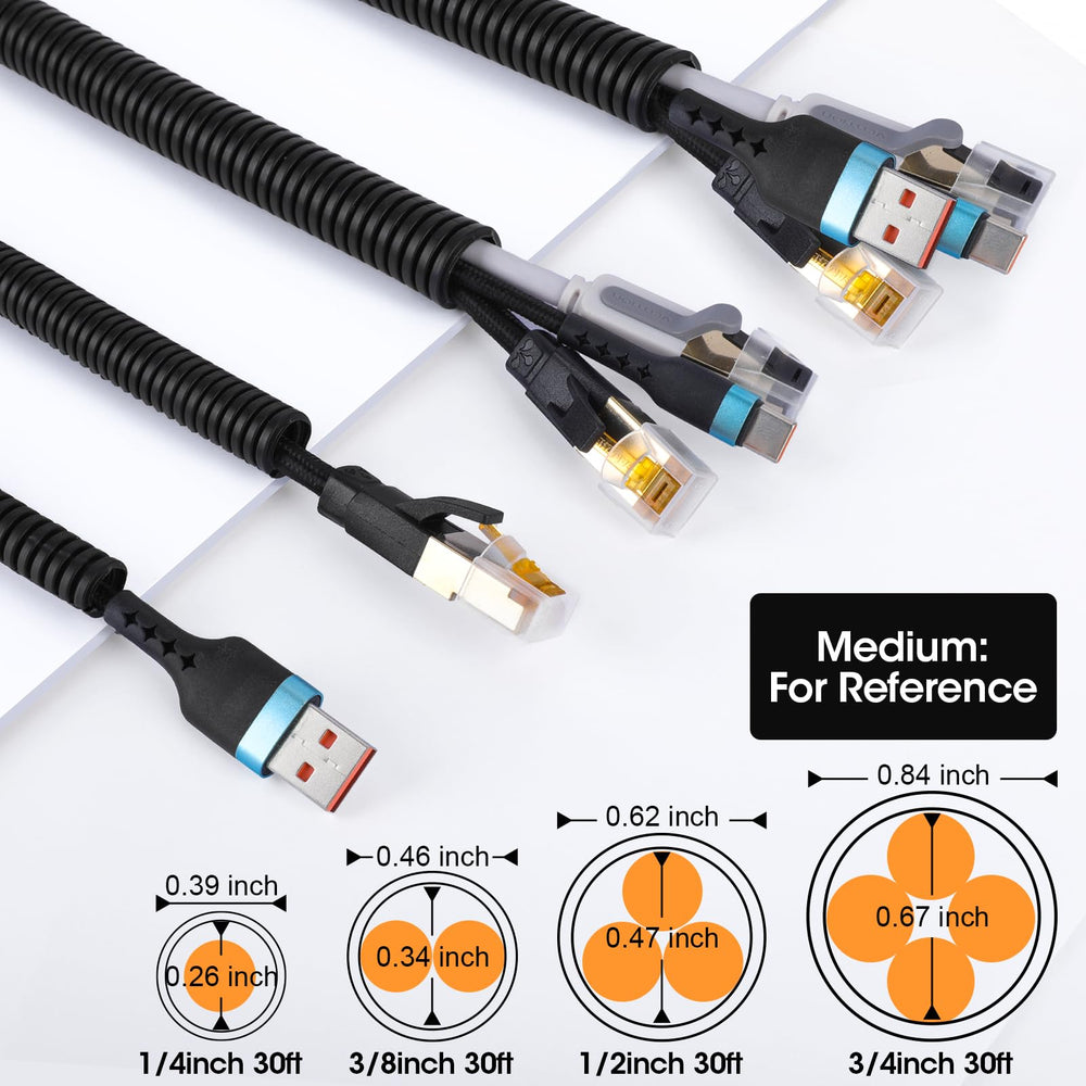 YesBes wire loom 3/8-inch inner diameter protects larger bundles in home theater setups.