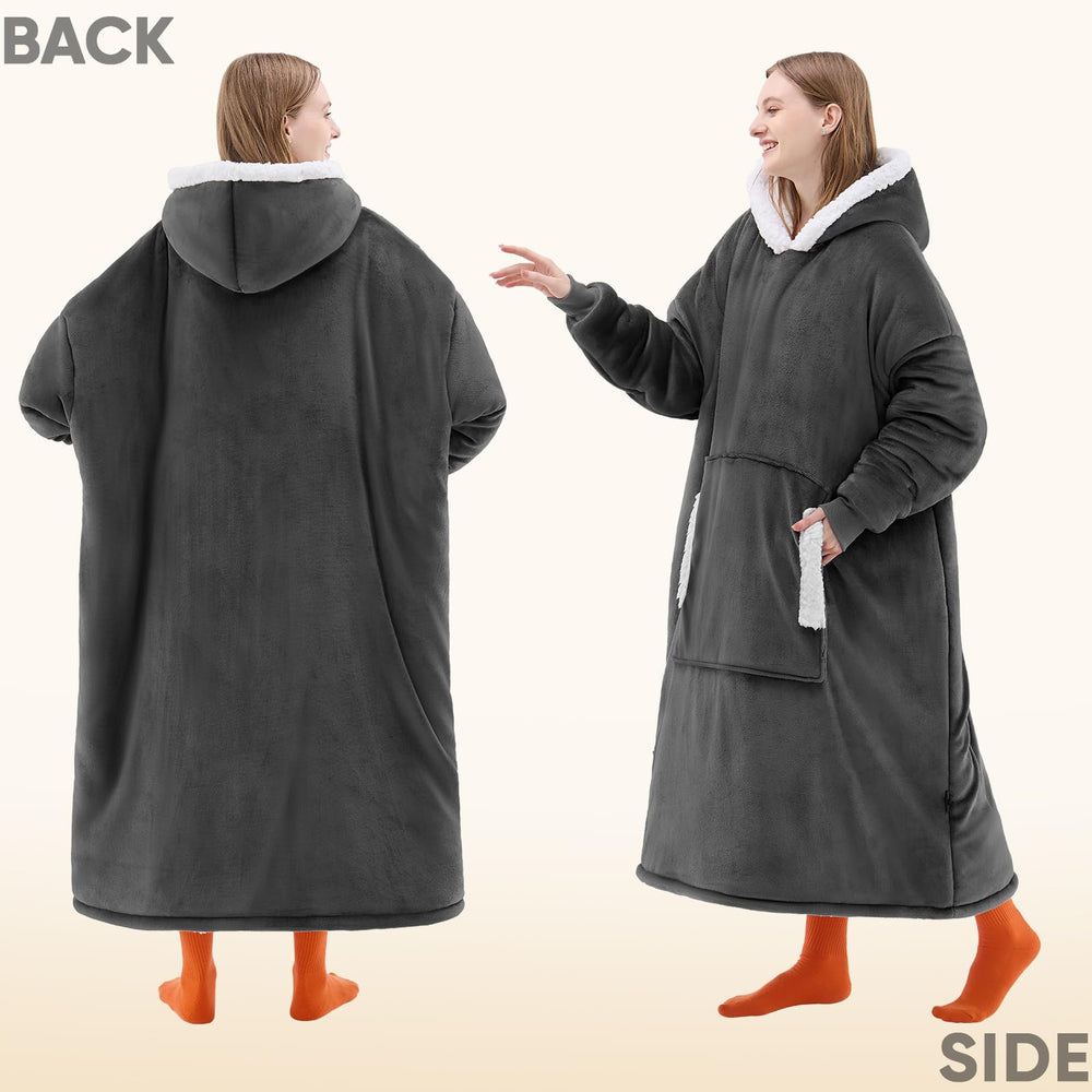 Yescool hoodie blanket with sleeves and pocket in grey for hands-free comfort