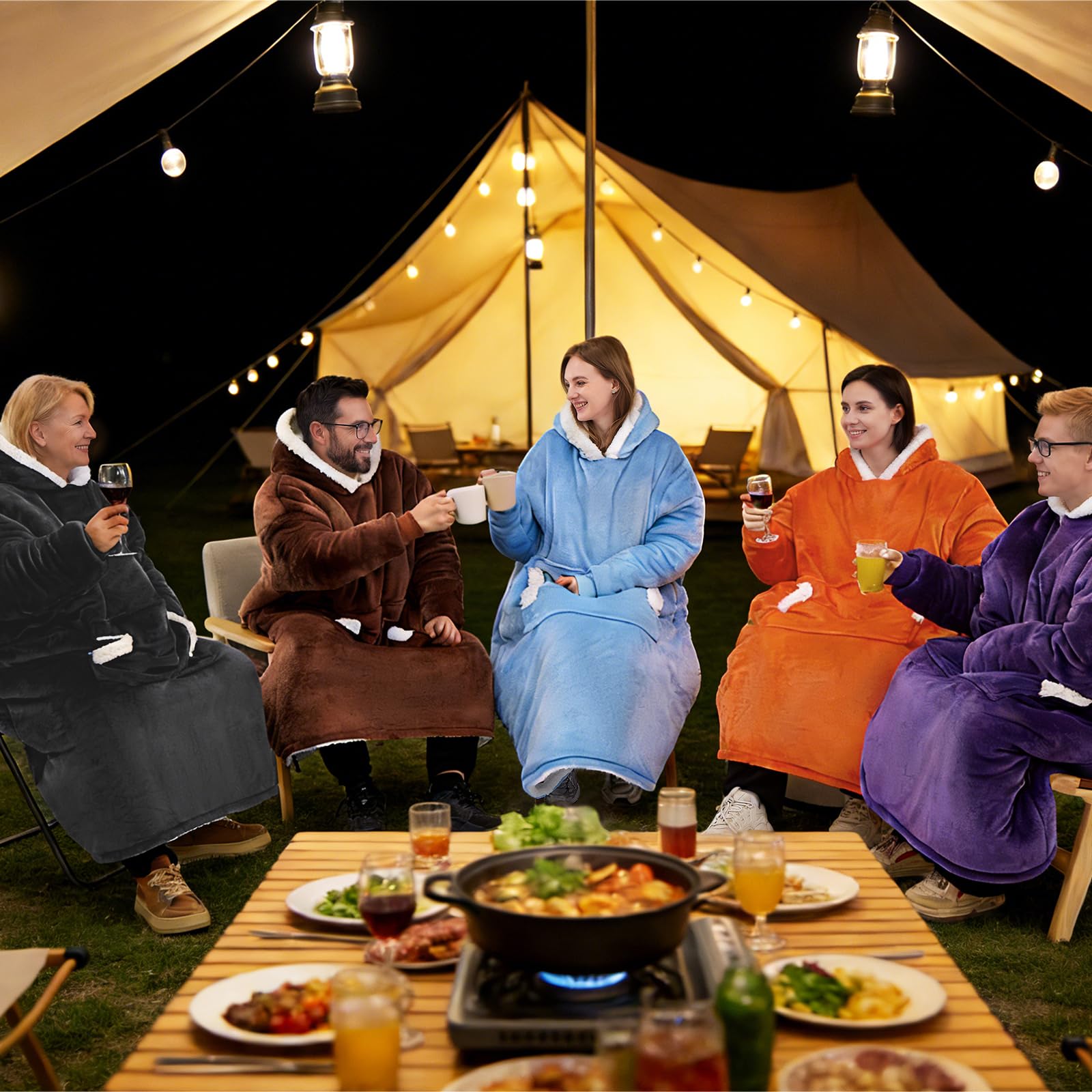 Yescool lounge scene with wearable blanket hoodie grey for movie nights