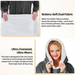 Yescool oversized grey wearable blanket hoodie with hood up for snuggling warmth