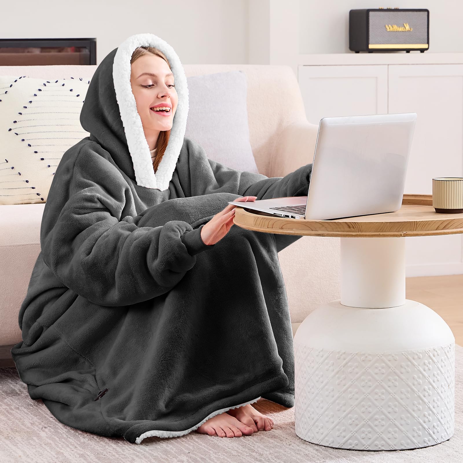 Yescool Valentine themed grey hoodie blanket as a gift idea
