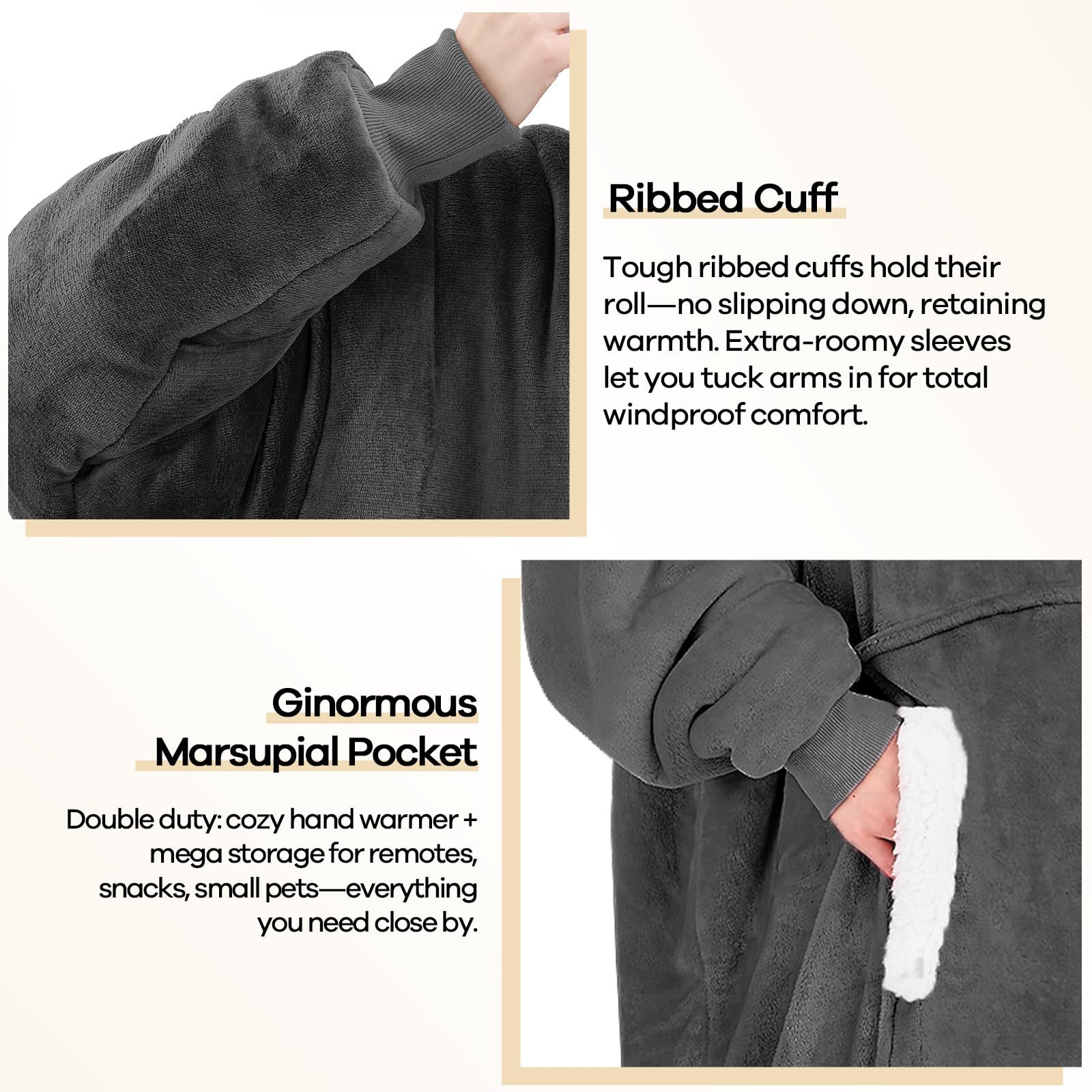 Yescool wearable blanket hoodie grey folded neatly for compact storage