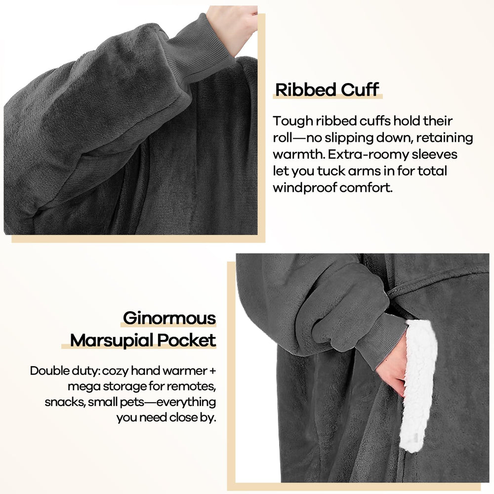 Yescool wearable blanket hoodie grey folded neatly for compact storage