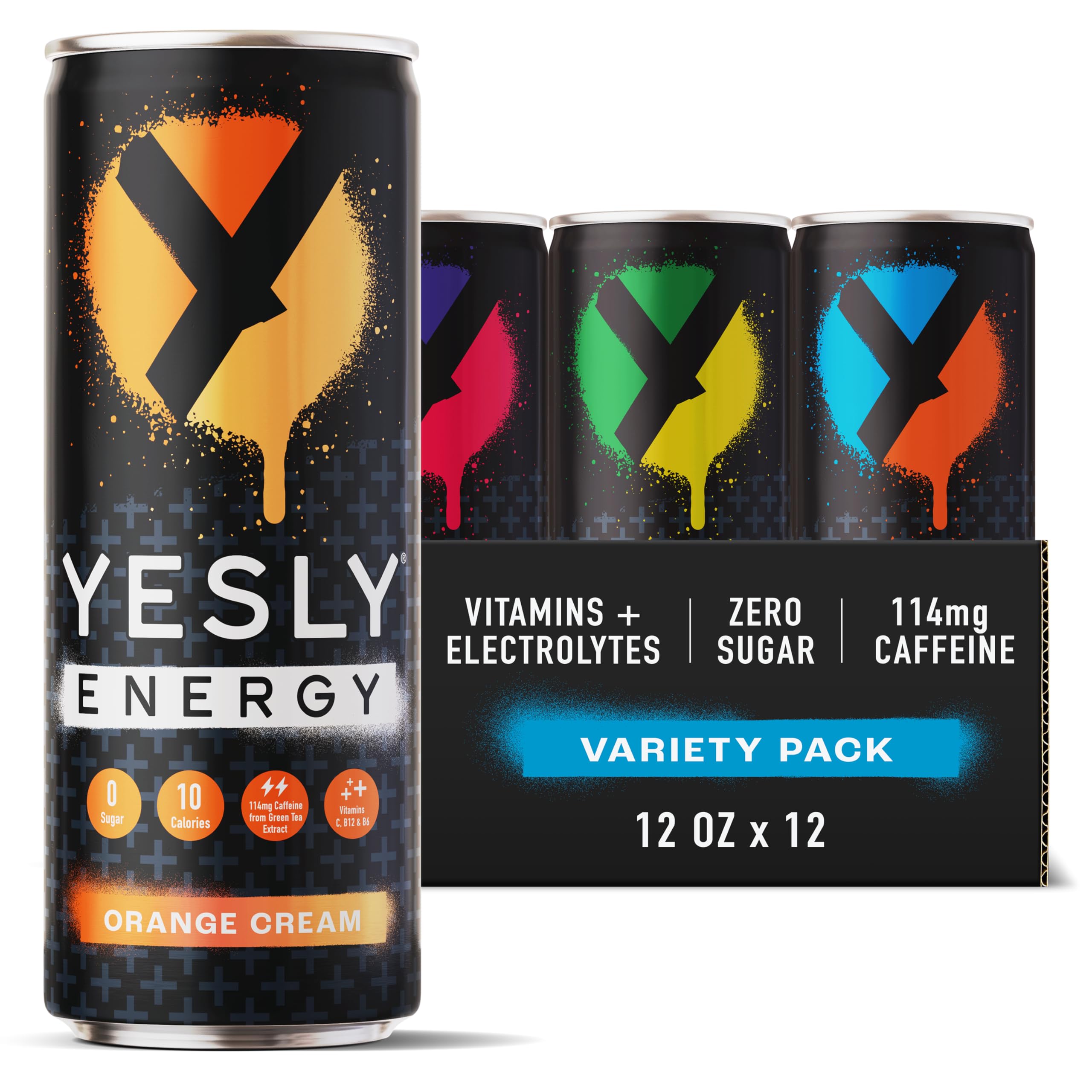 Yesly Energy Drink variety pack can with multiple flavors and crisp carbonation.