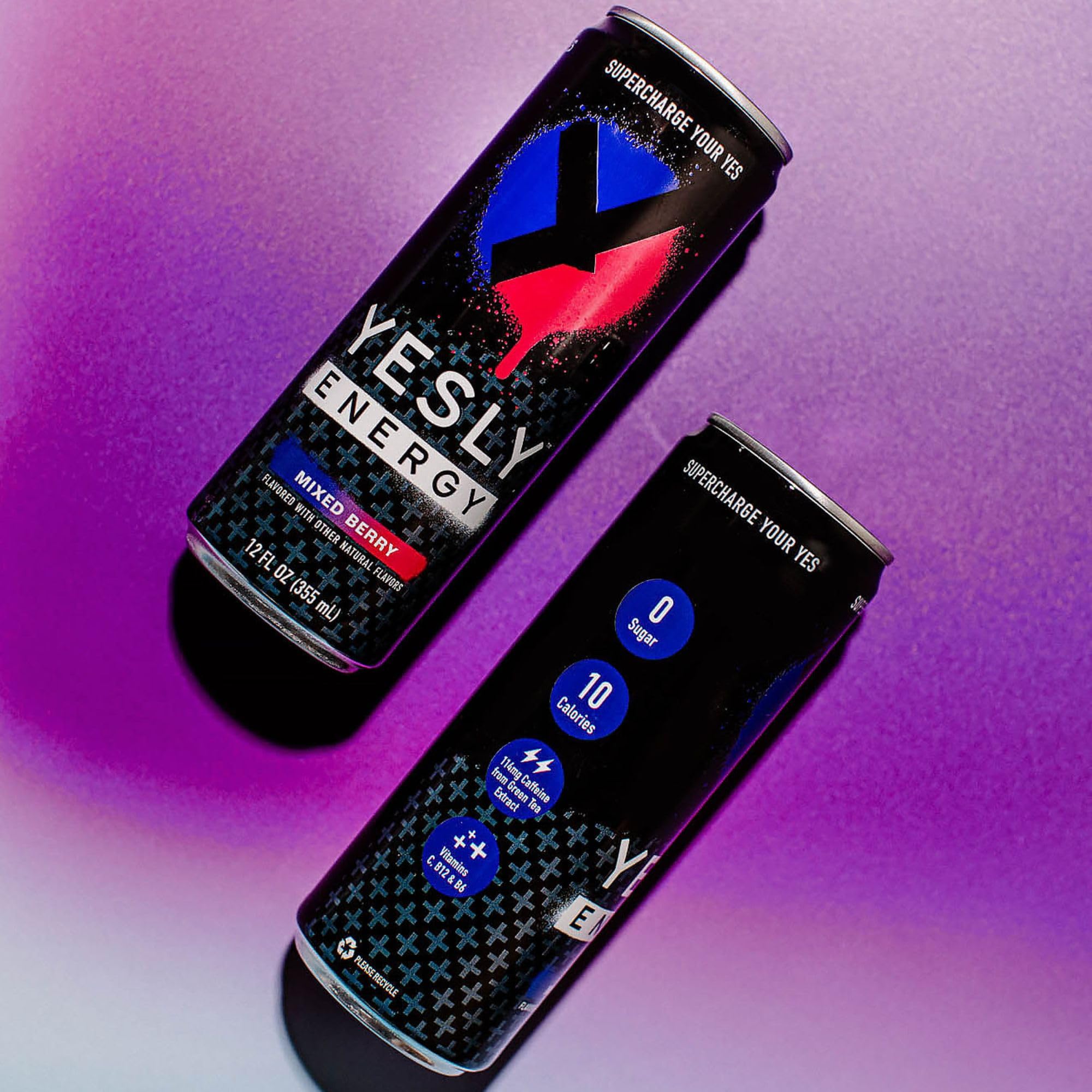 Yesly Energy mixed-berry nutrition label helps track caffeine and electrolytes.