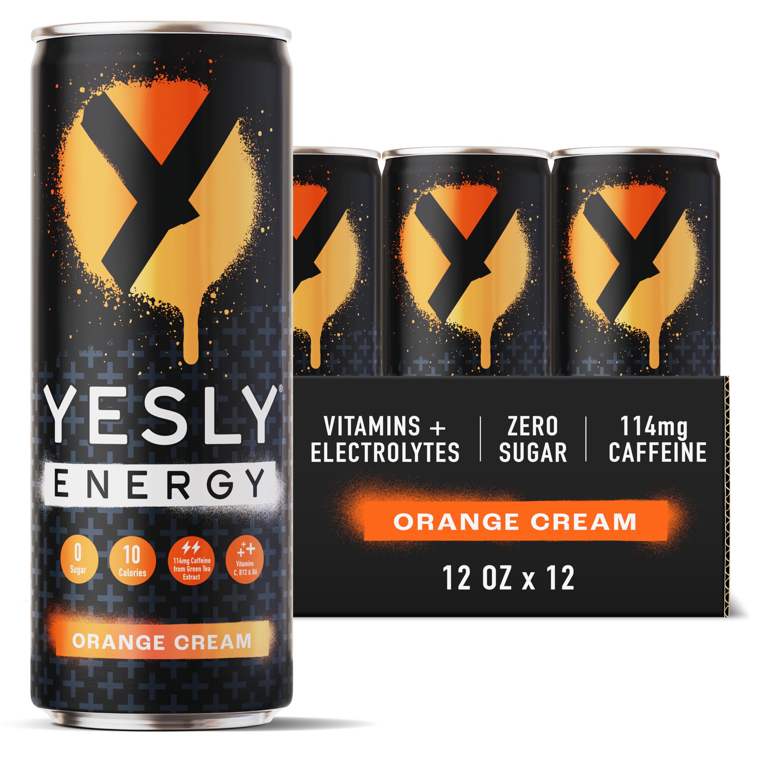 Yesly Energy Orange Cream can front view showing natural caffeine from green tea