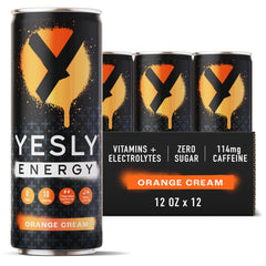 Yesly Energy Orange Cream can front view showing natural caffeine from green tea