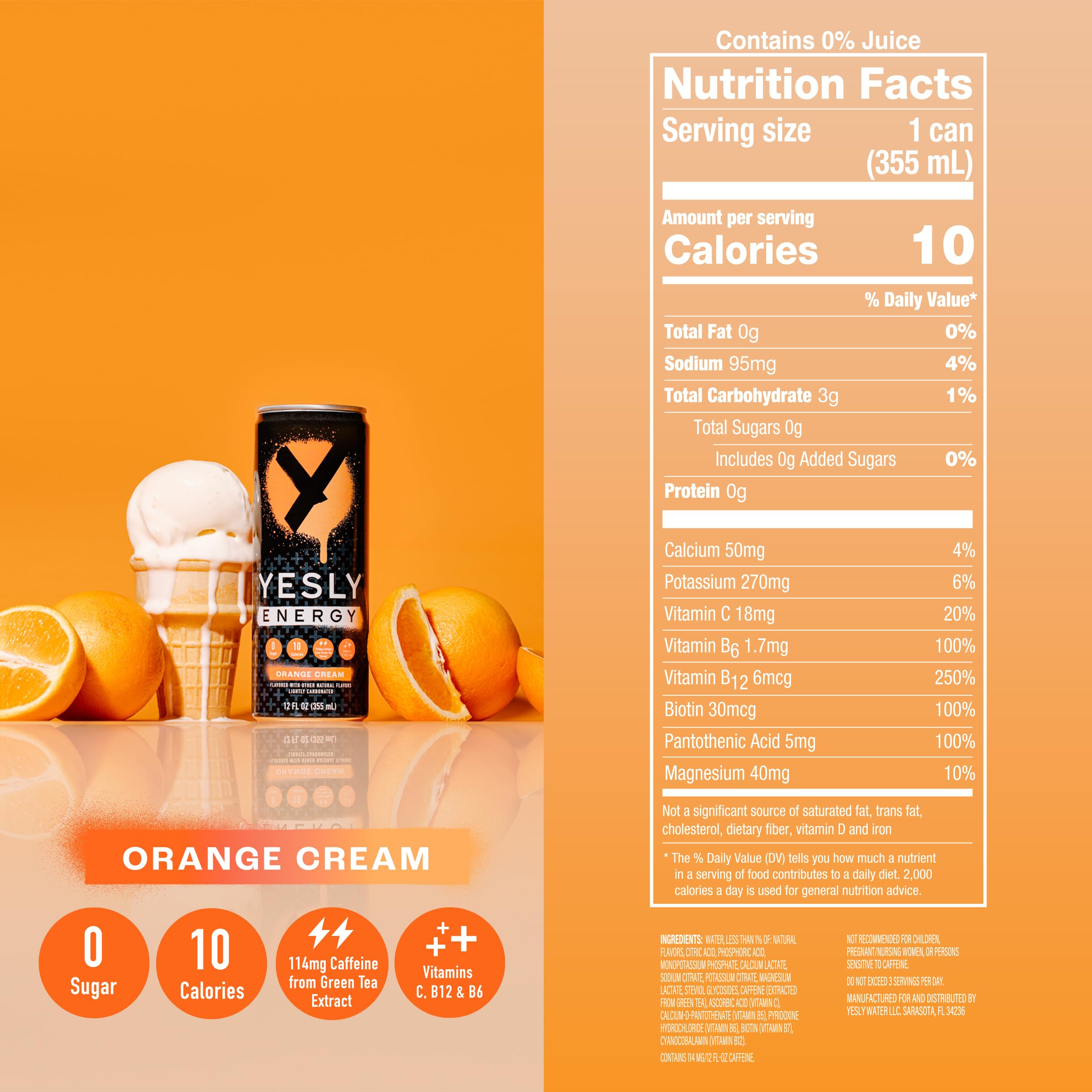 Yesly Energy Orange Cream being poured to showcase sparkling hydration