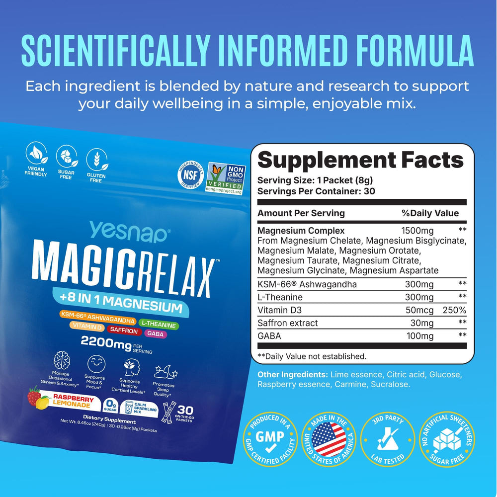 Yesnap MagicRelax 30 servings container ready for convenient daily use.