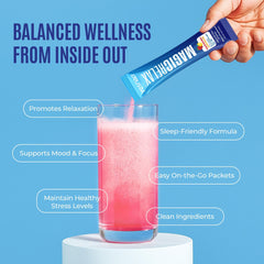 Yesnap MagicRelax glass with a fizzy raspberry lemonade beverage.