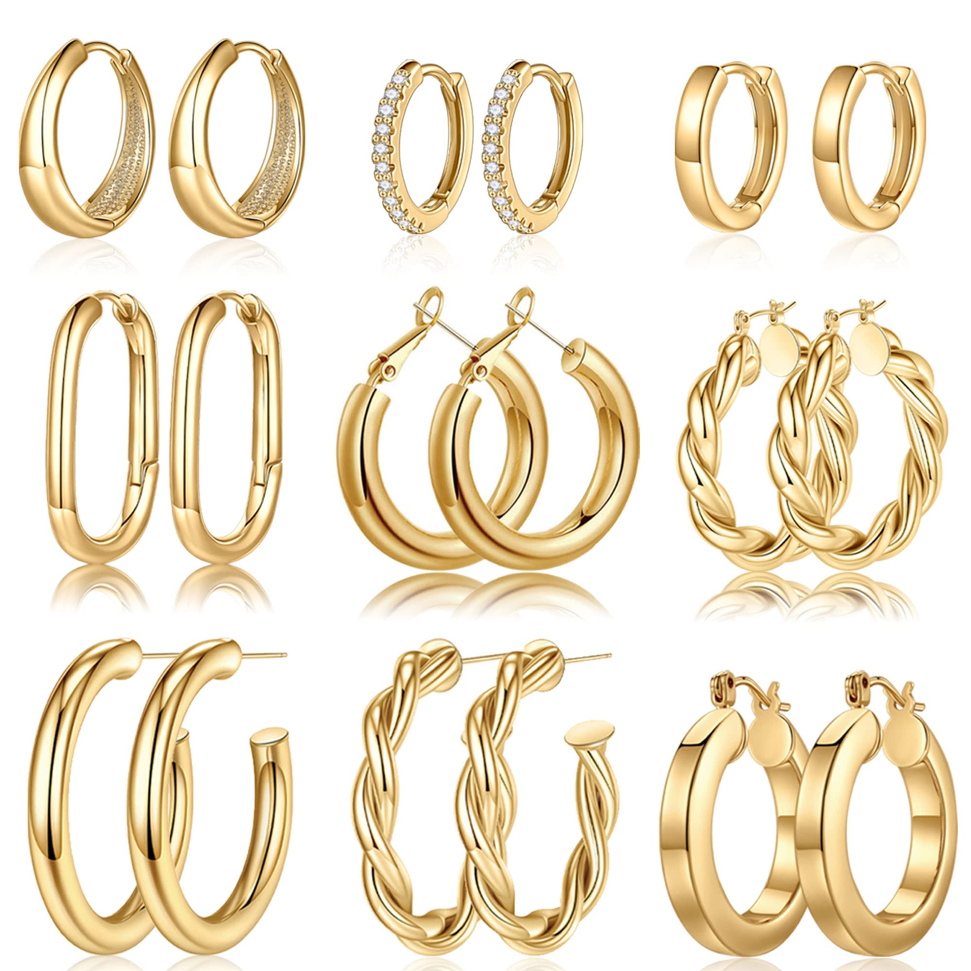 Yesteel 14k gold-plated hoops close-up showing hypoallergenic finish for sensitive ears.