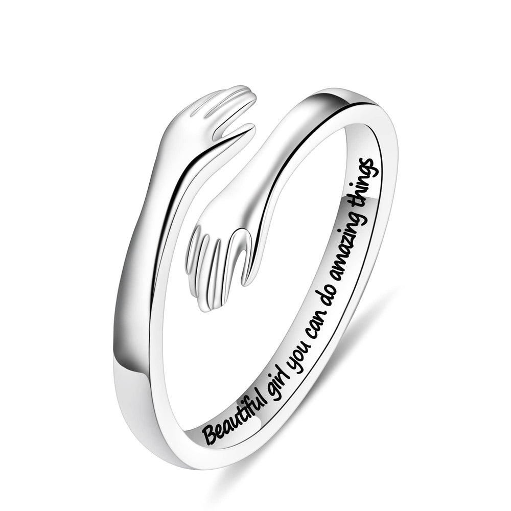 Yesteel Hug Ring front view showing a sleek, teen-friendly silhouette and shine.