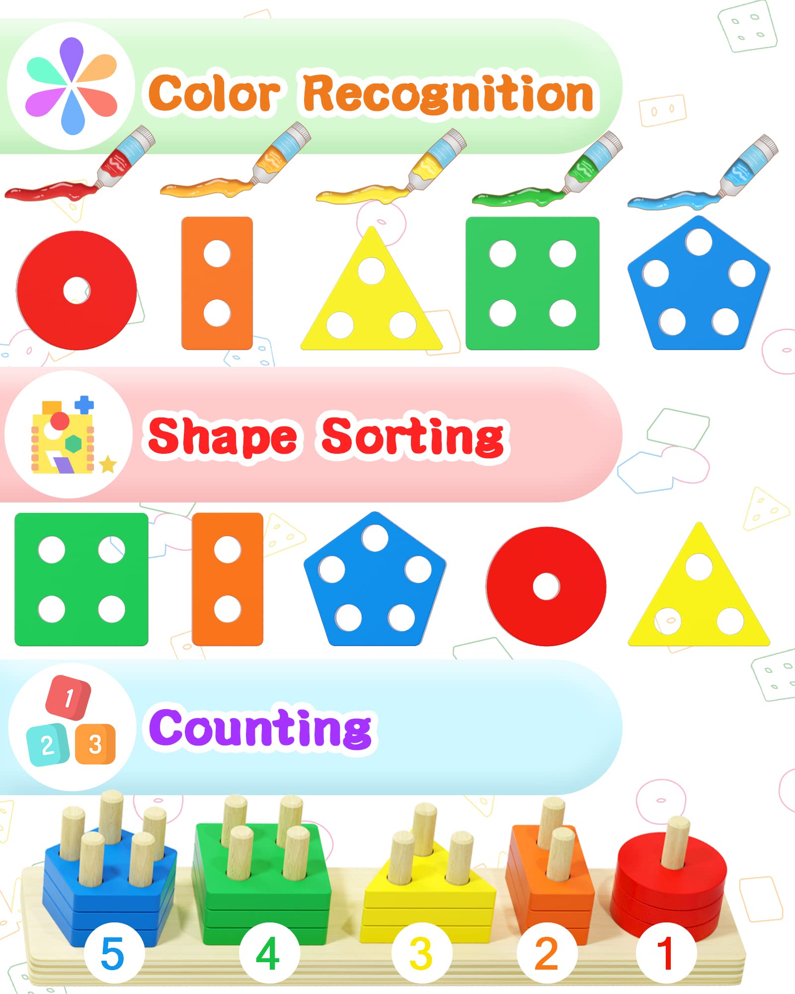 Yetonamr geometric shapes stack enhances hand eye coordination and problem solving.