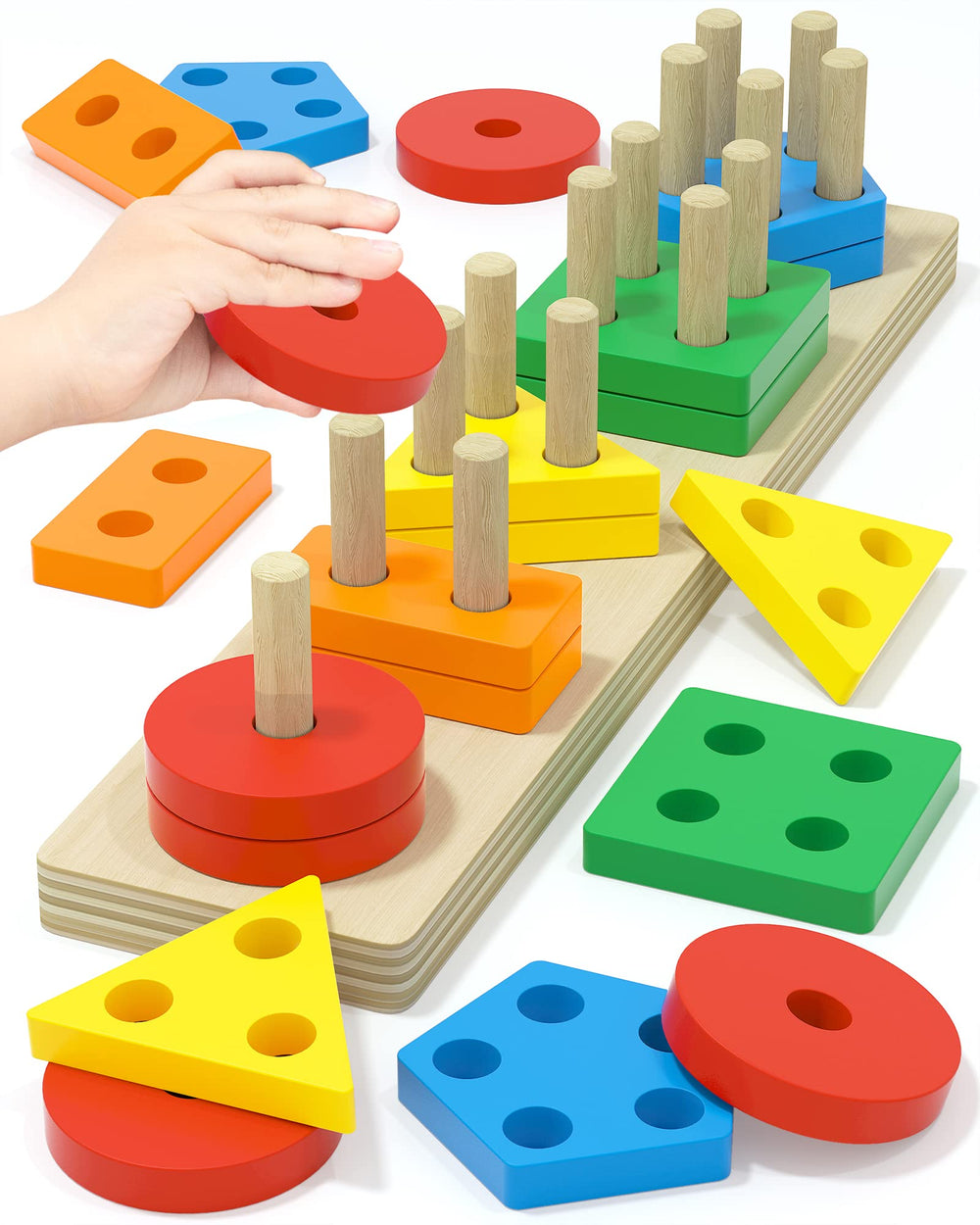 Yetonamr Montessori stack blocks aid fine motor skills for toddlers.