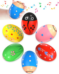 Yetonamr wooden shaker eggs in a 6-pack for rhythm and hand-eye coordination.