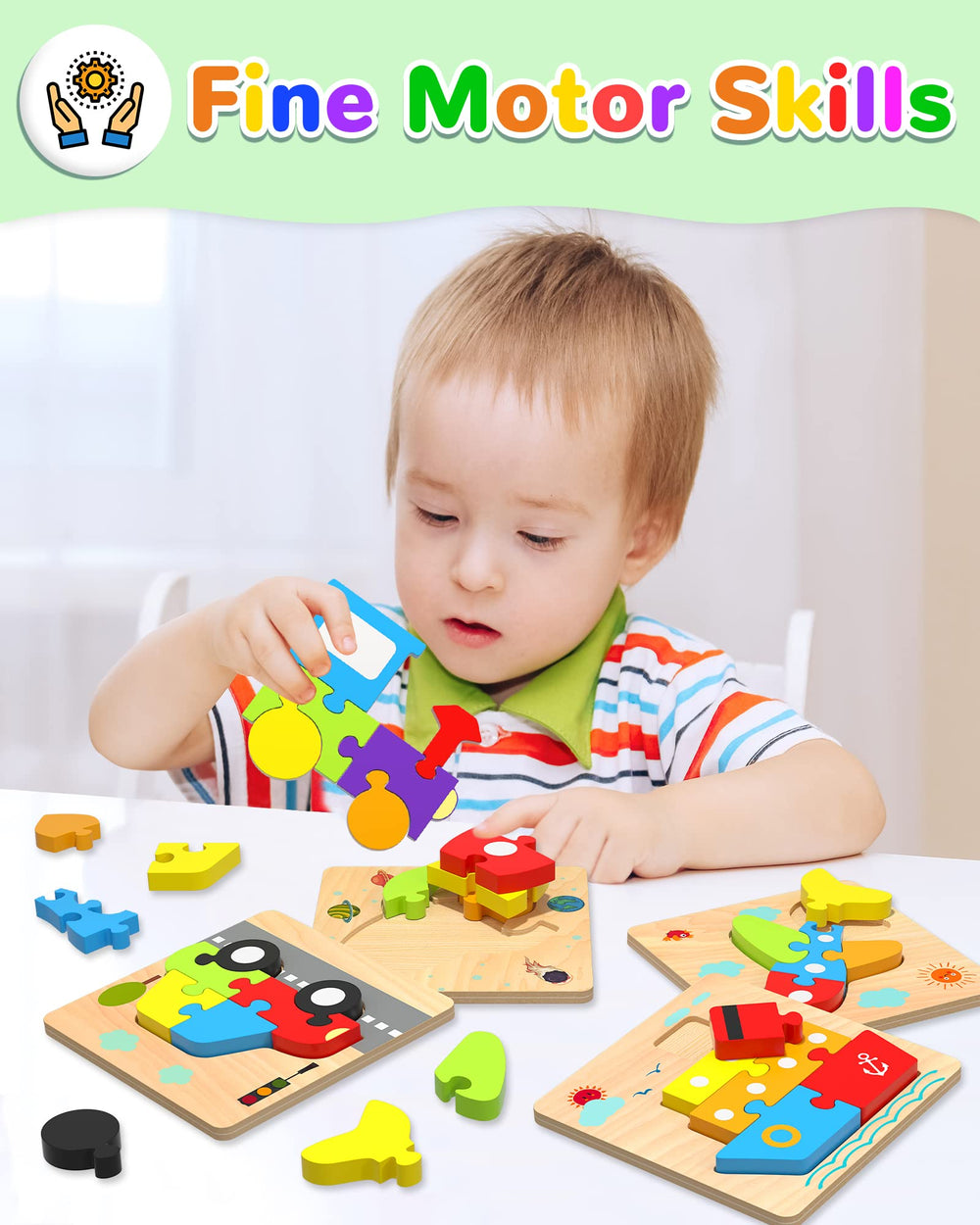 Yetonamr wooden toddler puzzle aircraft invites color and shape discovery