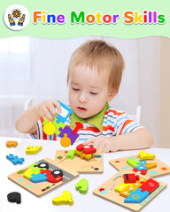 Yetonamr wooden toddler puzzle aircraft invites color and shape discovery