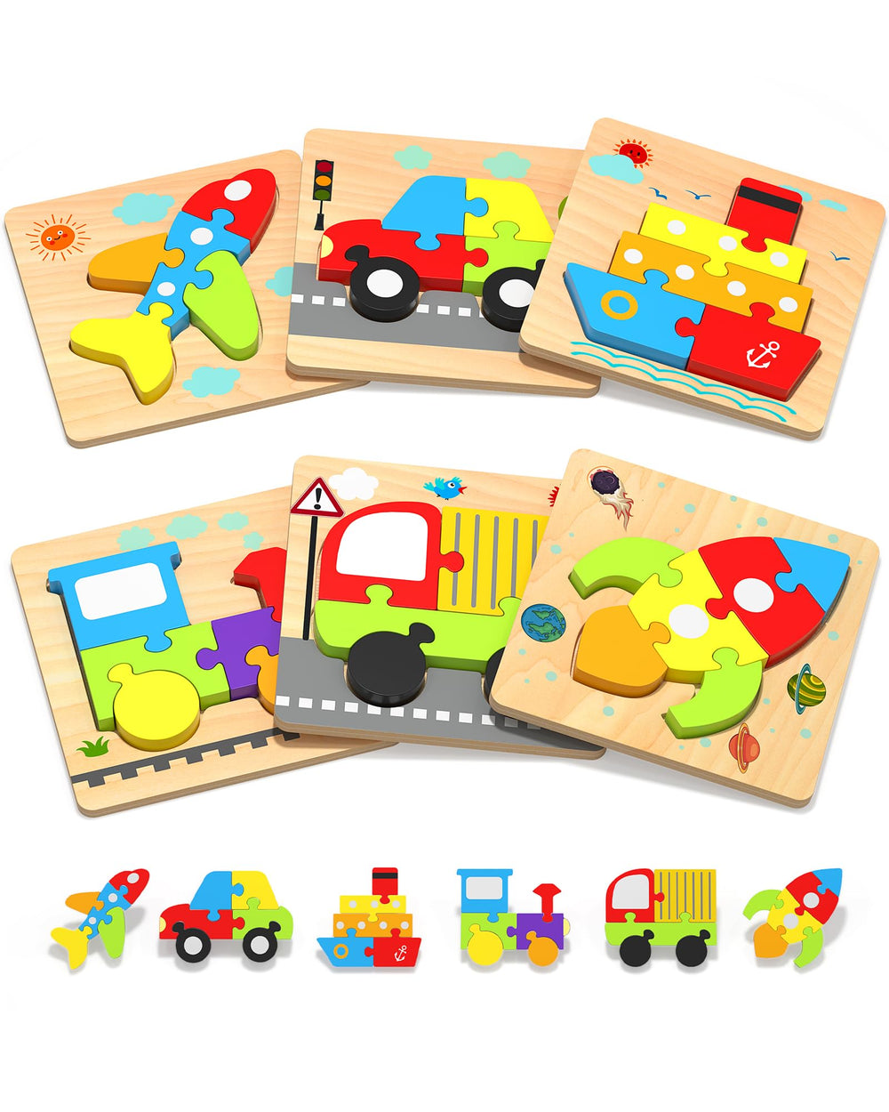 Yetonamr wooden toddler puzzle car for fine motor skills and imaginative play