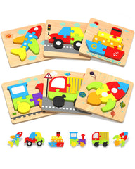 Yetonamr wooden toddler puzzle car for fine motor skills and imaginative play
