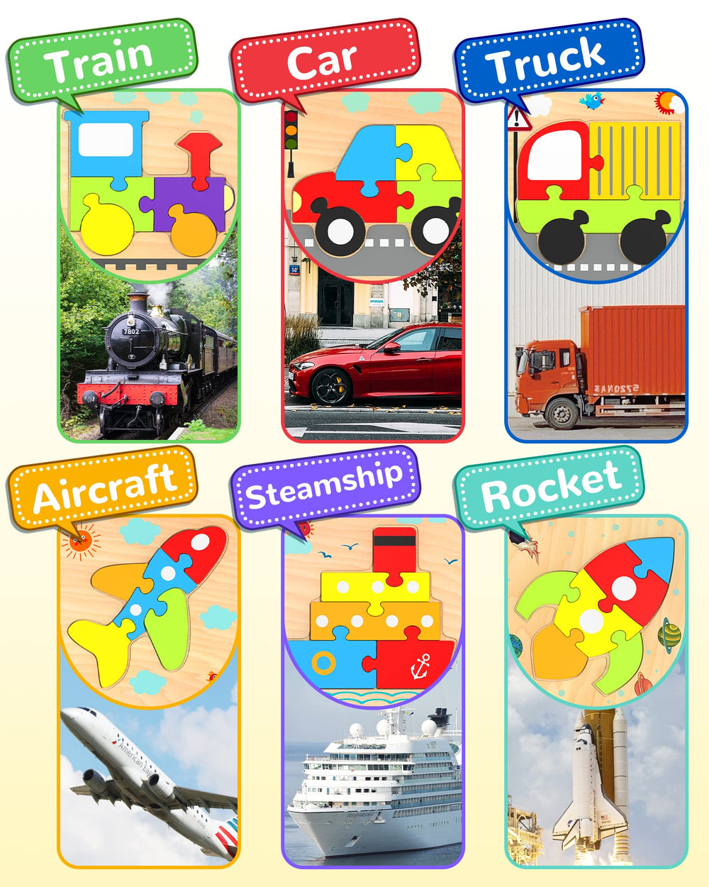 Yetonamr wooden toddler puzzle rocket sparks imaginative storytelling and fine motor control