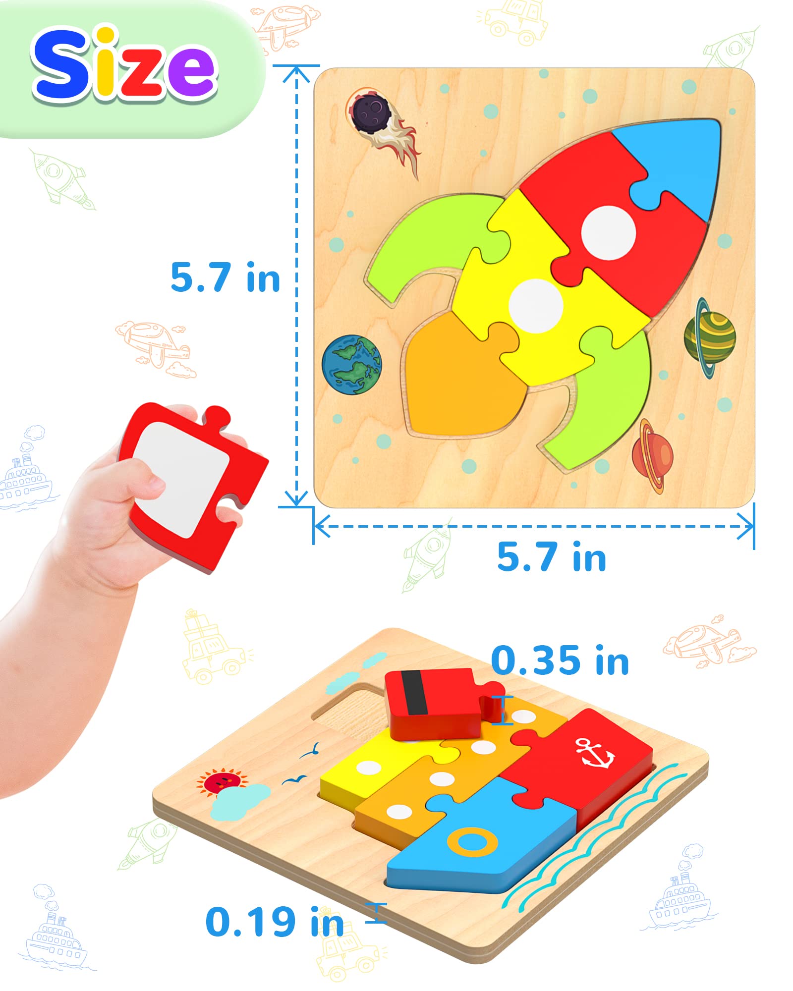 Yetonamr wooden toddler puzzle train promotes sequencing skills and attention