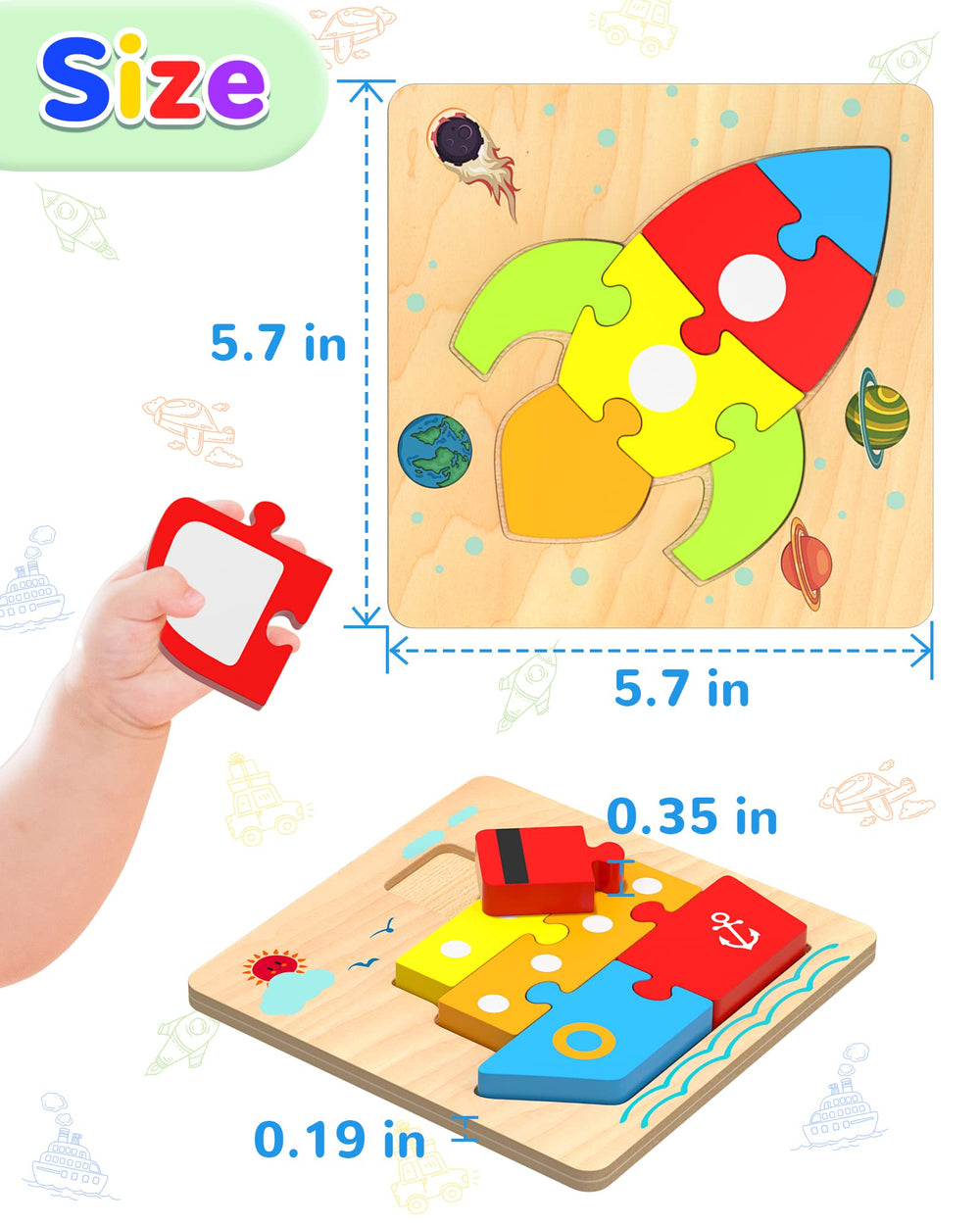 Yetonamr wooden toddler puzzle train promotes sequencing skills and attention