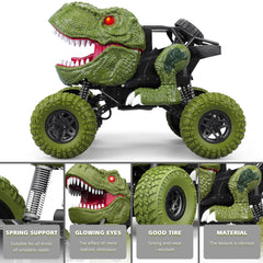 YEZI LED headlights on dinosaur truck boost visibility for evening or indoor adventures