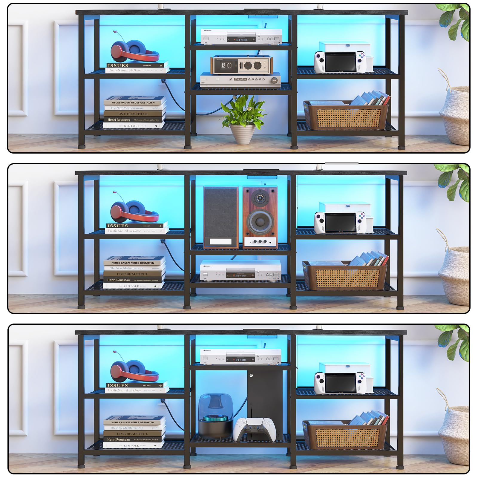 YGEOMER TV Stand adjustable mesh panels adapt to gear.