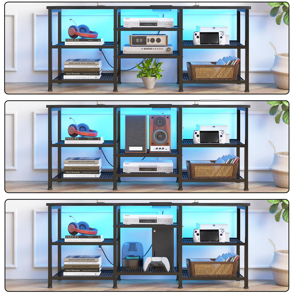 YGEOMER TV Stand adjustable mesh panels adapt to gear.