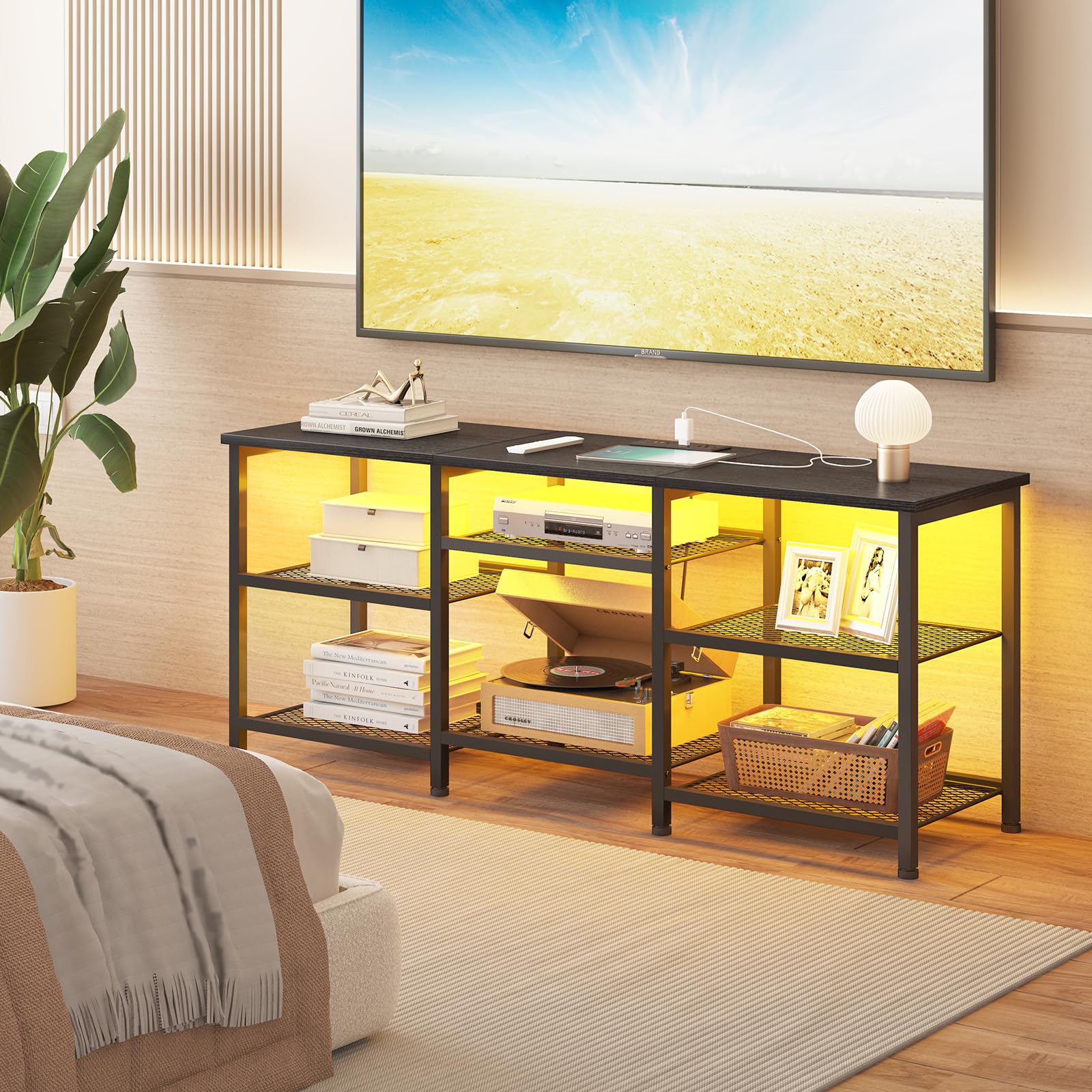 YGEOMER TV Stand easy to assemble for quick setup.