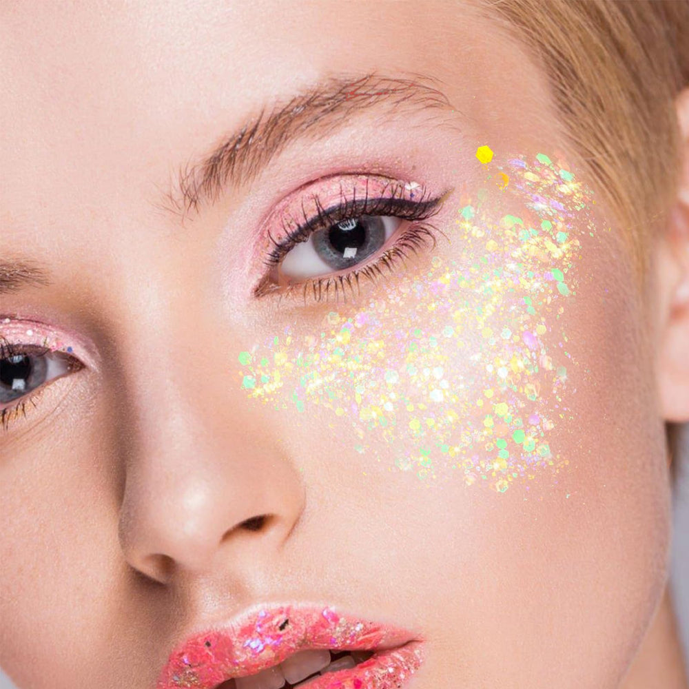 YGQQOY green emerald glitter gel adds vivid color to body art.