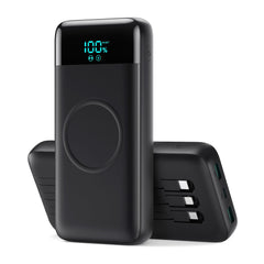 YHO wireless charger front view showing built-in cables for on-the-go power