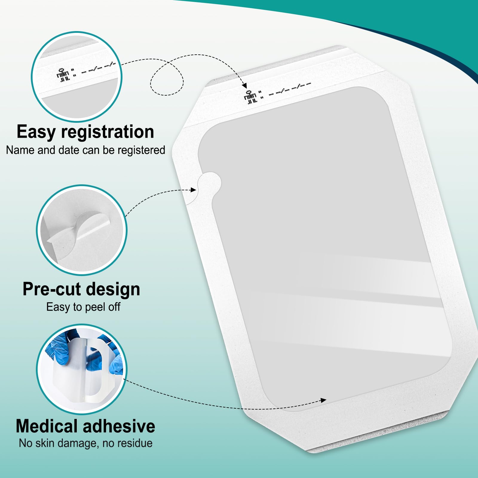 YHOVID clear film dressing on wound, with observation window for monitoring.