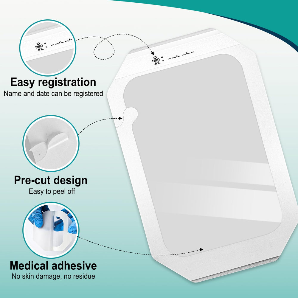 YHOVID clear film dressing on wound, with observation window for monitoring.