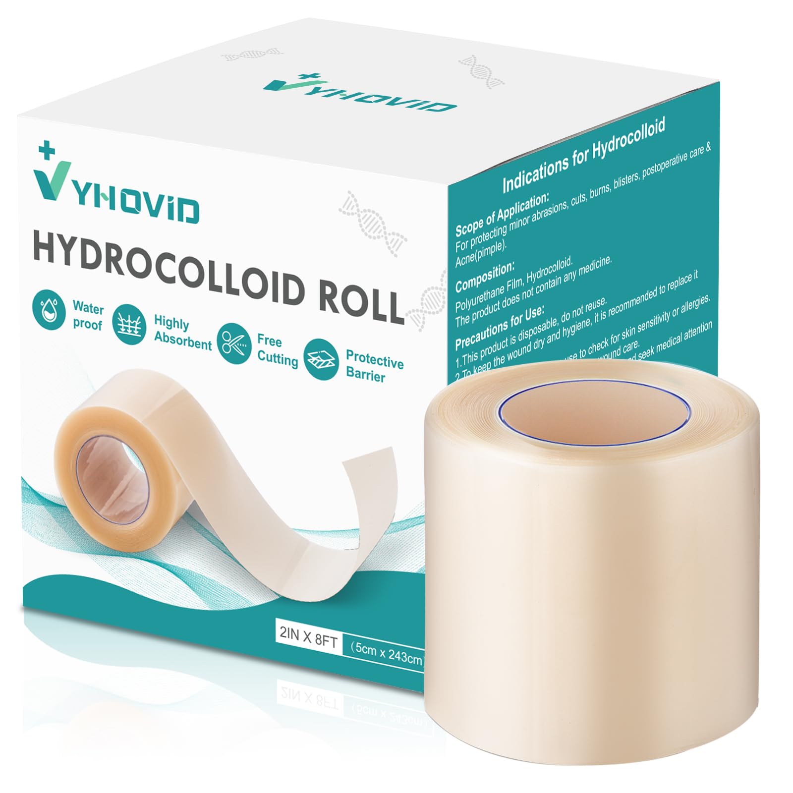 YHOVID hydrocolloid roll application showing flexible wound care coverage